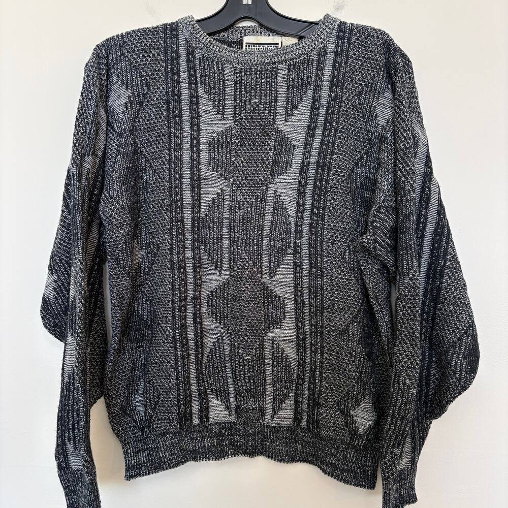 Vintage White Oak Knit Sweater Mens XL Gray Black Geometric 100% Acrylic
